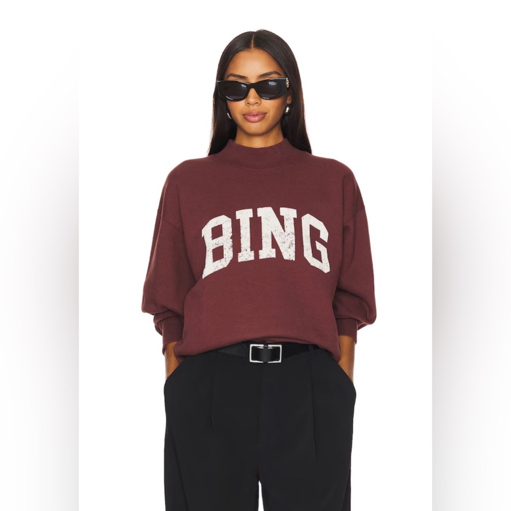 Anine Bing Bradie Sweatshirt in Deep Burgundy Sz L - Picture 9 of 11